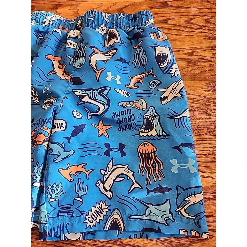 Under‎ Armour Boys Swimming Trunks Blue & Orange Sharks Size 6